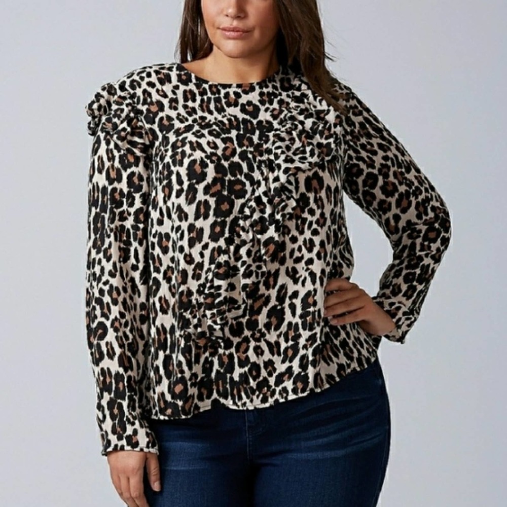 Lane Bryant Asymmetrical Ruffle Leopard Print Top